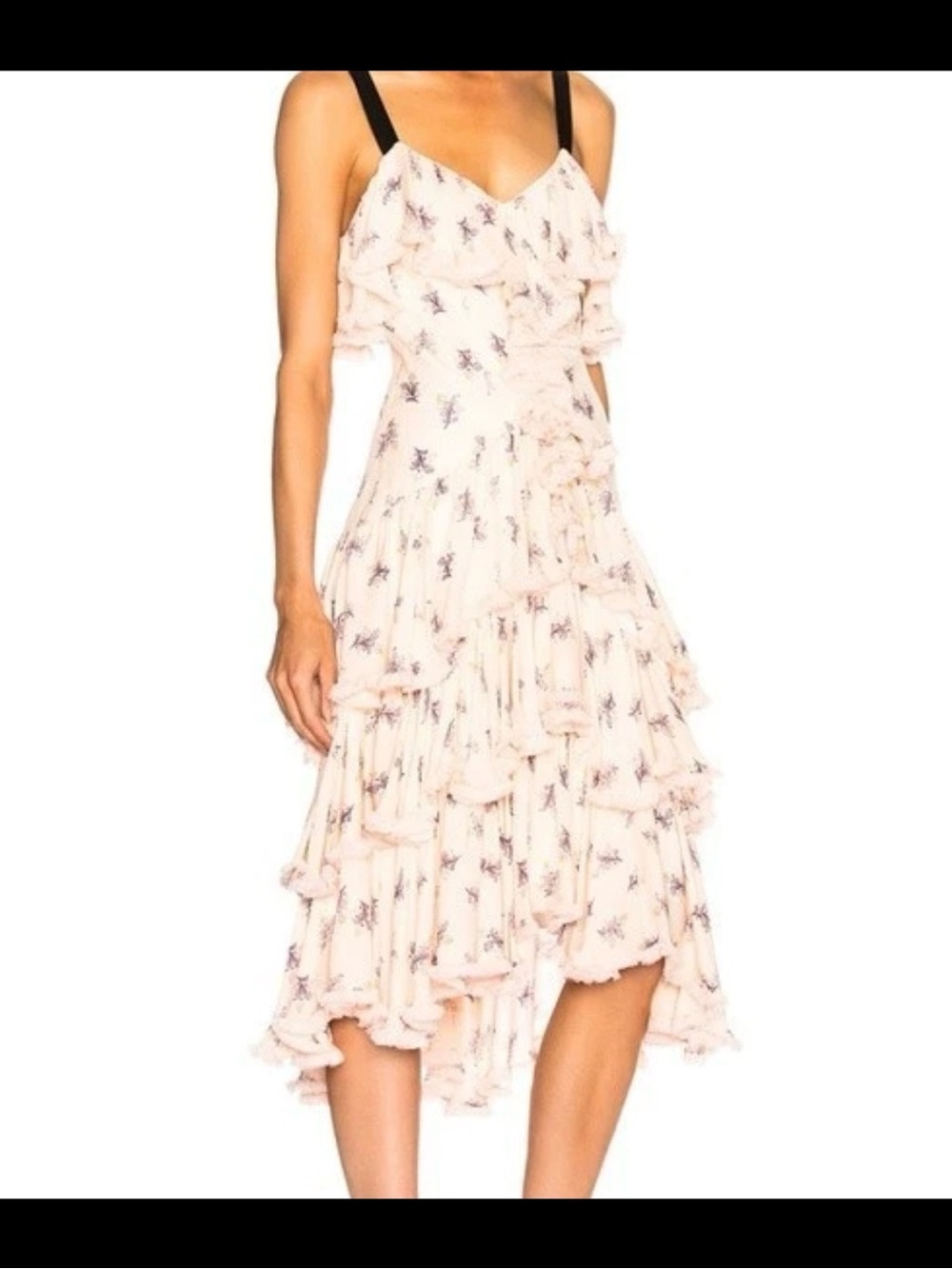 cinq a sept Peach Floral Ruffle Midi Dress